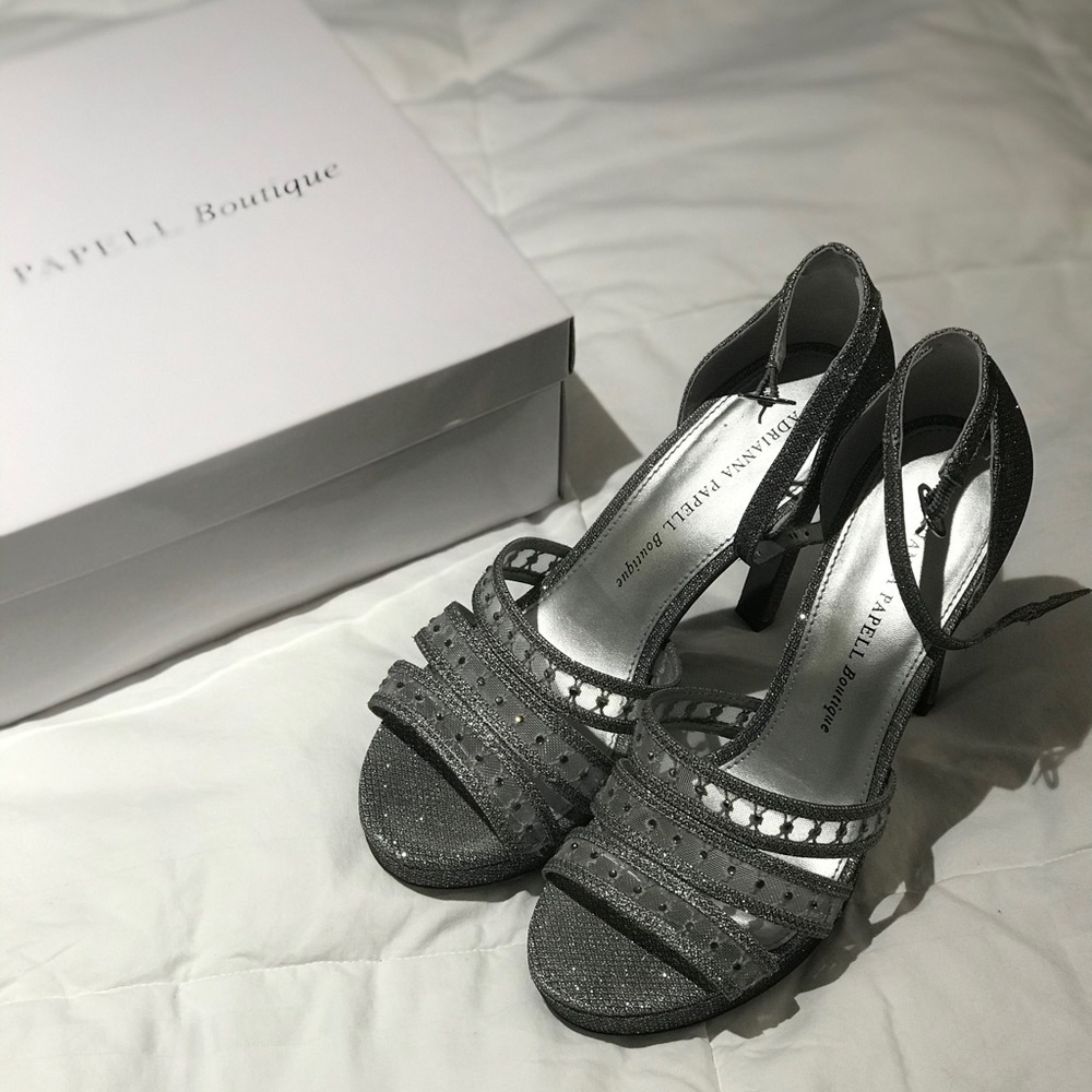 Adrianna Papell Silver Glitter Strappy Heels - Picture 2 of 3